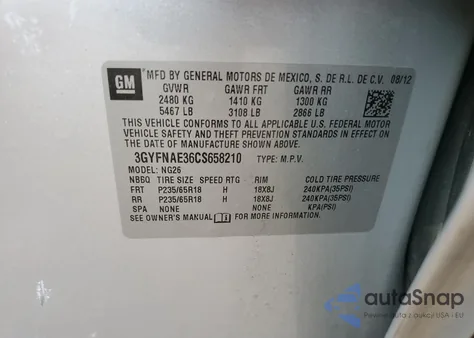 2012 Cadillac Srx Luxury Collection из США, поврежденный, VIN 3GYFNAE36CS658210